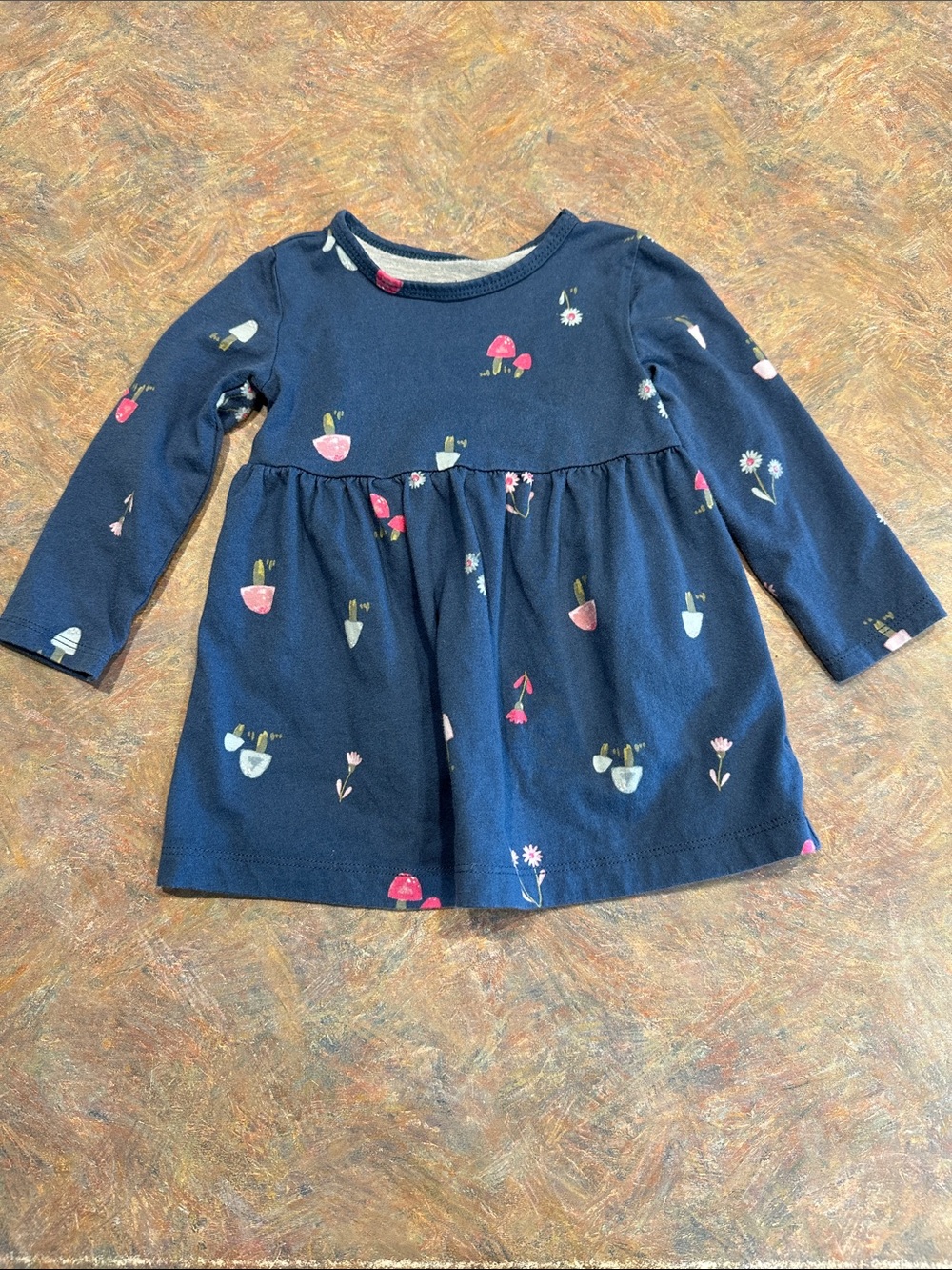 🤑EU Carter's Baby Girls' Long-Sleeve Navy Mushroom Print Dress 🤑